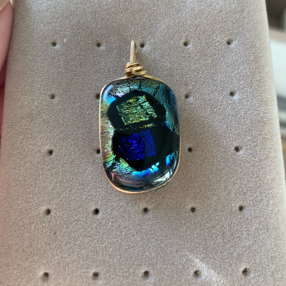 Gold, blue and green foil colored pendant